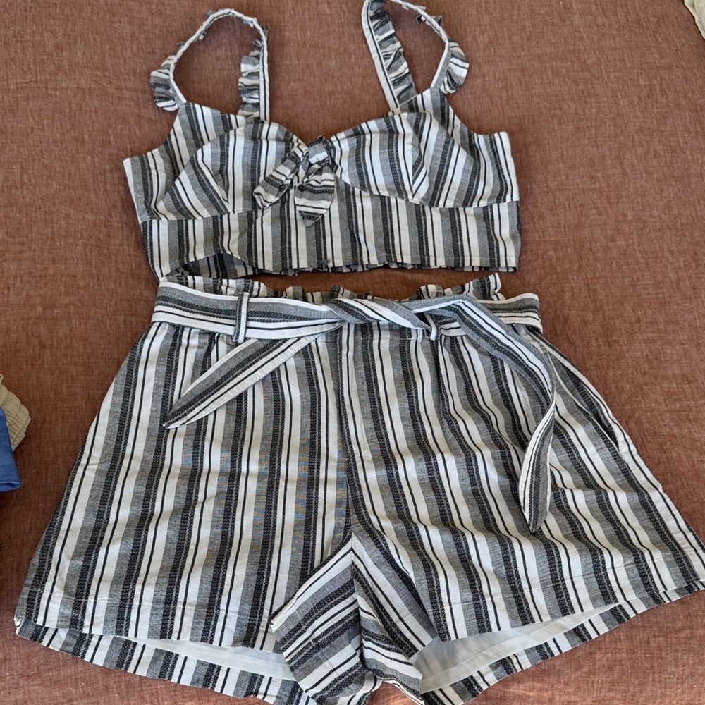 Express Monochrome Striped 2 piece set Top Size L Short Size M